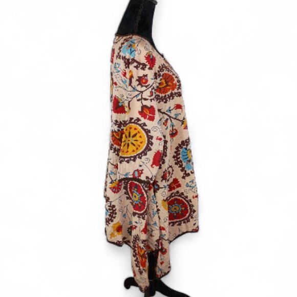 HELEN'S HEART Women's Boho-Chic Tunic Top XL Cotton Linen Floral Eclectic Folk - Picture 3 of 5